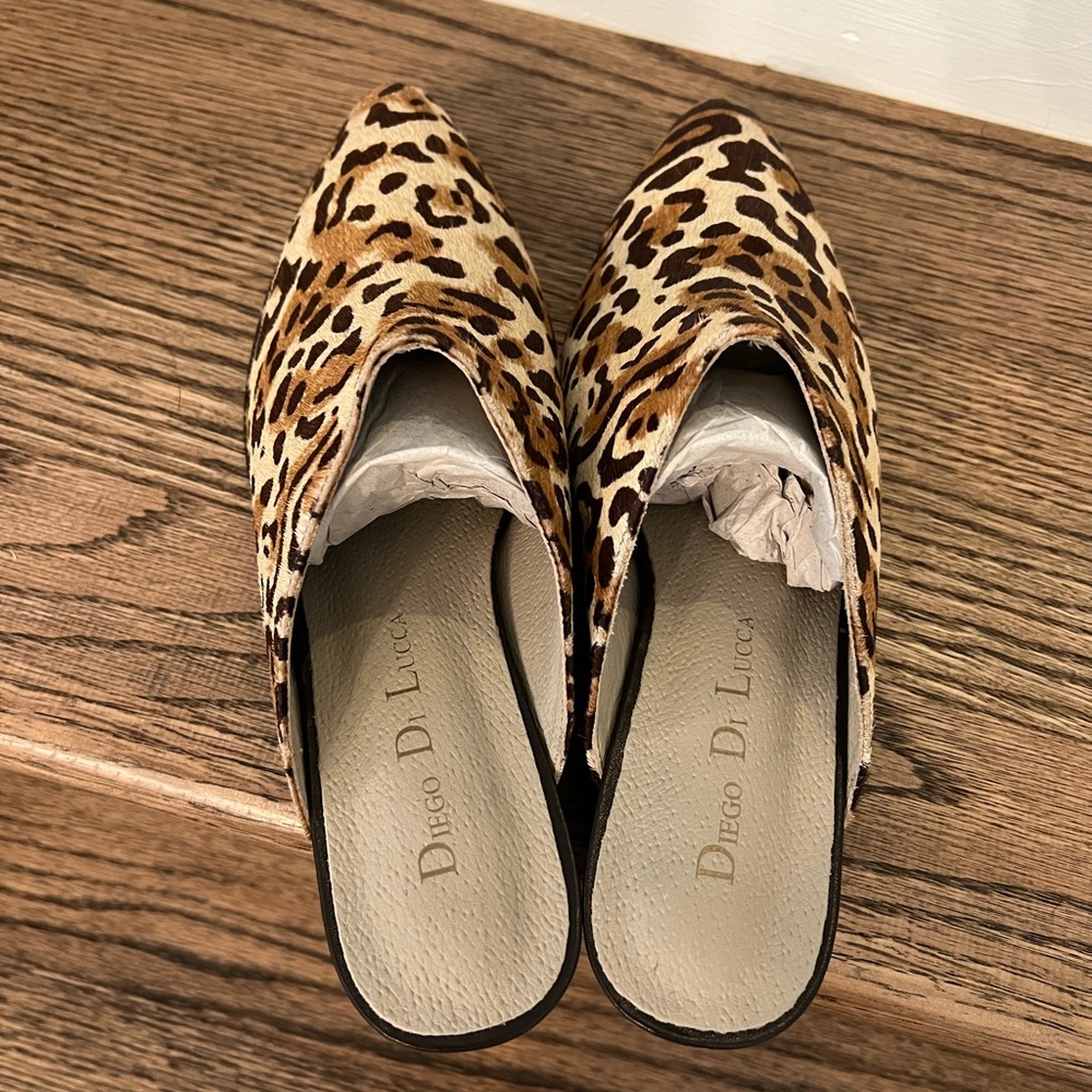 Diego Di Lucca Leopard Print Slip-On Mules Shoes Size 7 New